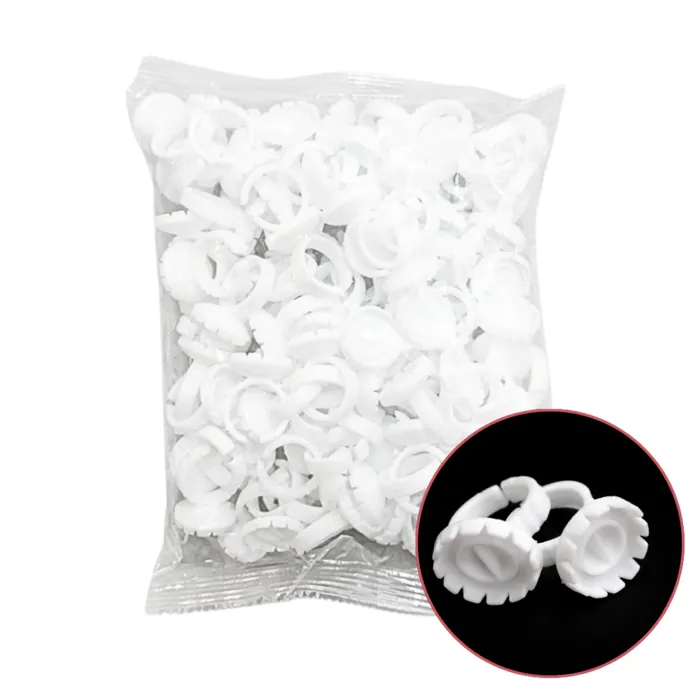 100 Anillos Porta Pegamento de Pestañas en Forma de Flor