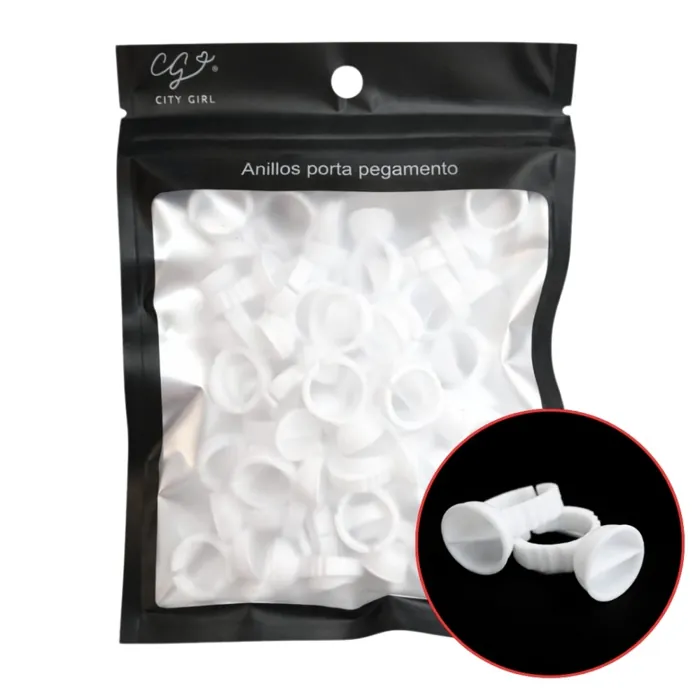 Anillos Blanco Porta Pegamento x50 y Extension de Pestañas