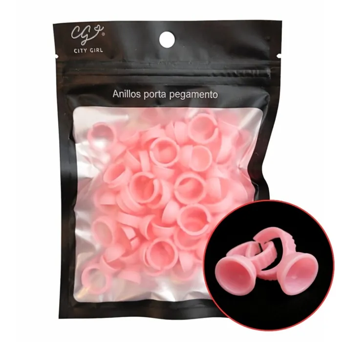 Anillos Rosa Porta Pegamento x50 y Extension de Pestañas