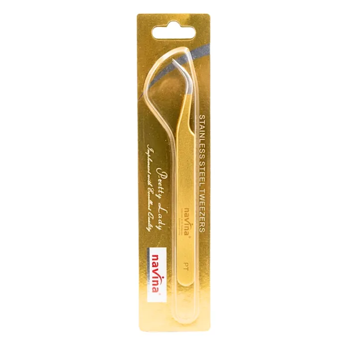 Pinza Curva Dorada para Extensiones de Pestañas
