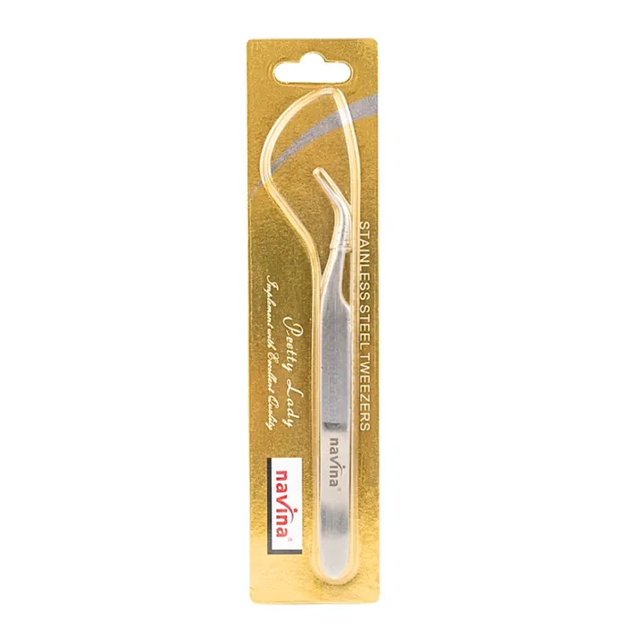 Pinza Curva Plateada para Extensiones de Pestañas