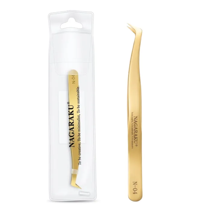 Pinza L Dorada para Extensiones de Pestañas Volumen Ruso