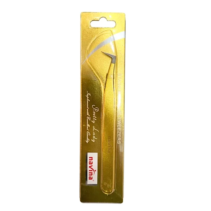 Pinza L Dorada para Extensiones de Pestañas Volumen Ruso