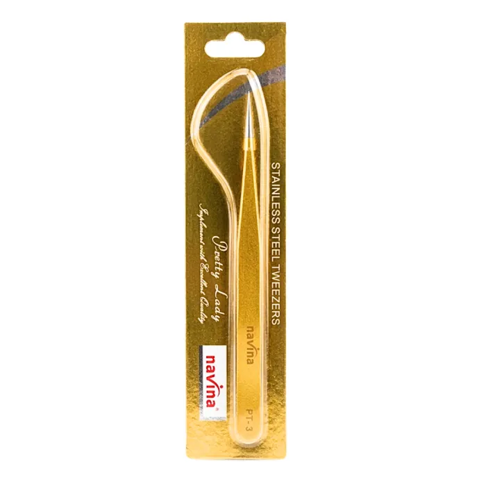 Pinza Recta Dorada para Extensiones de Pestañas