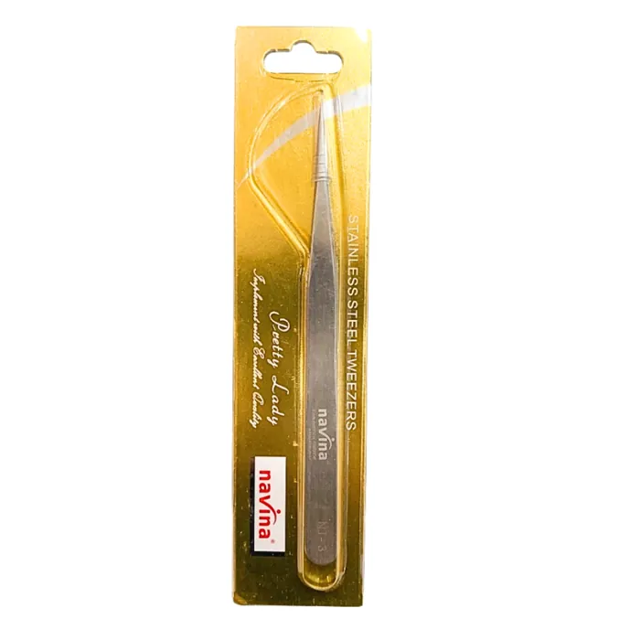 Pinza Recta Plateada para Extensiones de Pestañas
