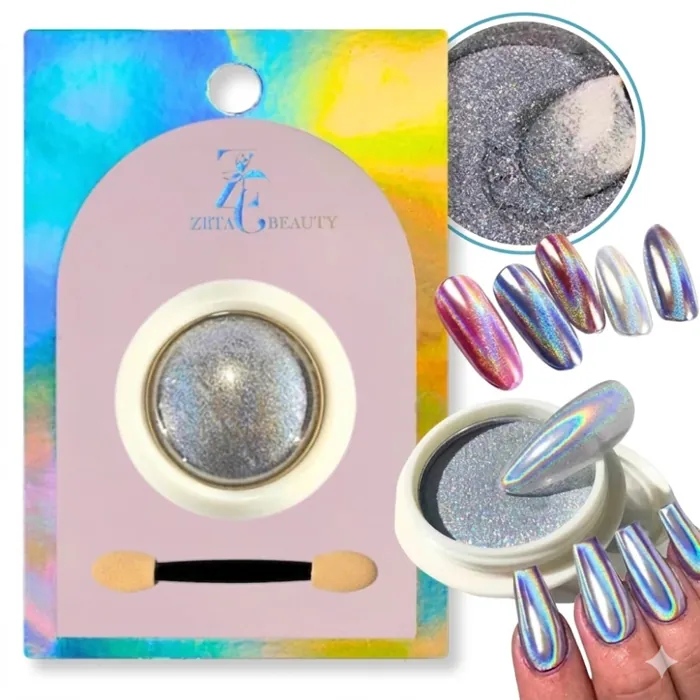 Polvo Holografico Efecto Espejo + Aplicador para Deco Uñas