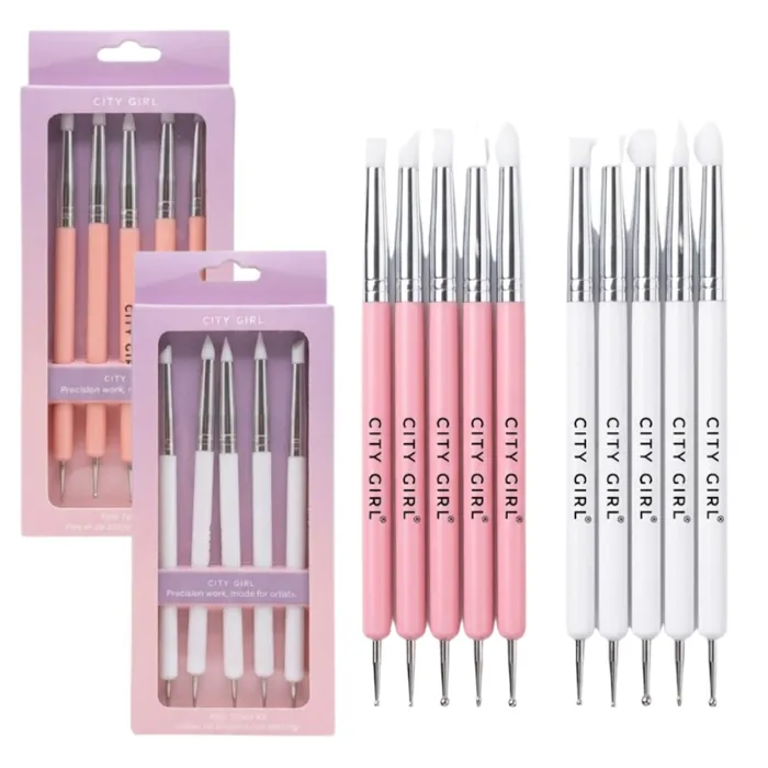 Set 5 Pinceles 2 en 1 Dotting y Repujador de Goma