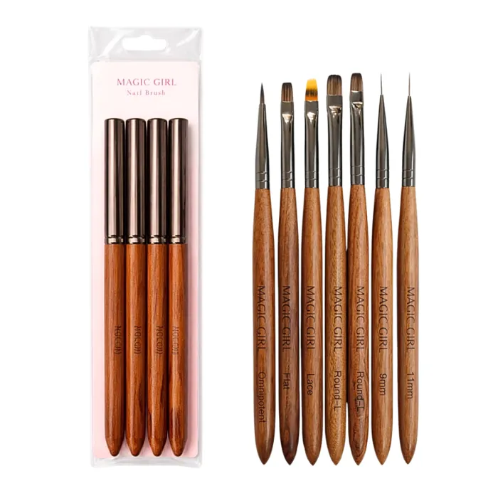 Set de 7 Pinceles Gel Acrílico y Liner Mango Madera