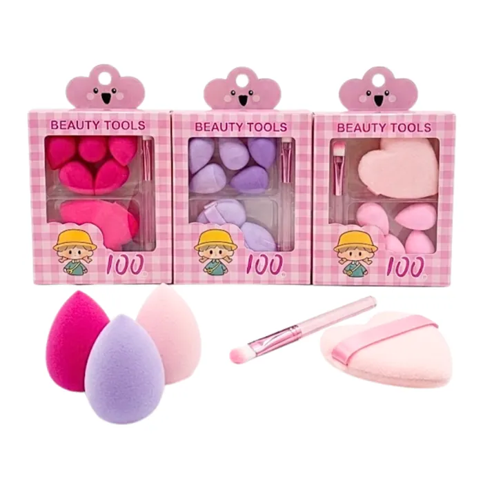 Set de Mini Esponjitas Blender + Brocha para Maquillaje