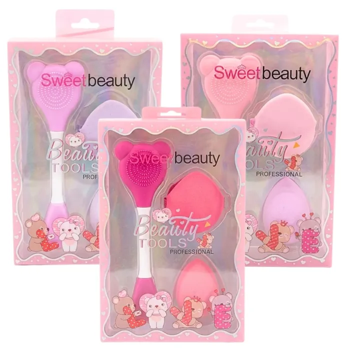 Set x3 Facial Esponjas Maquillaje + Limpiador Sweet