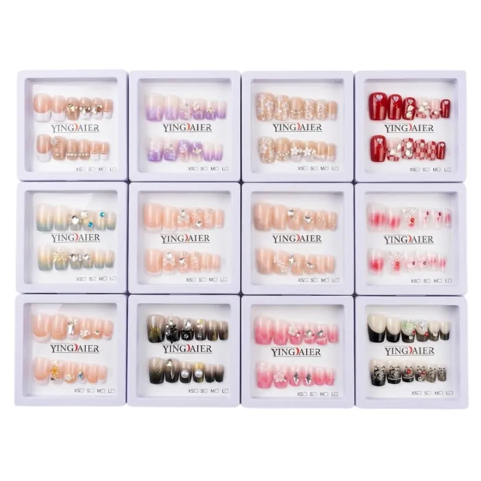 Uñas Postizas Press On Cortas Cuadradas Sticker Pegamento